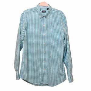 IZOD Premium Essentials Men Light Blue Gingham Long Sleeve Shirt Size L